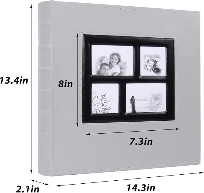 RECUTMS Photo Album 4x6 500 Photos, Large Capacity for Baby Wedding Family Leather Cover Picture Albums Holds 500 Horizontal and Vertical 4x6 Photos (Grey)