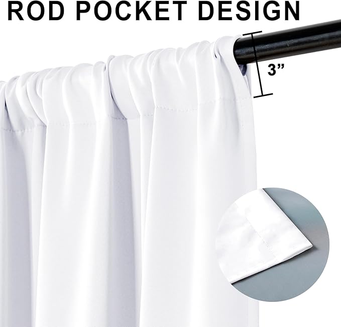 XWZO White 100% Blackout Curtains - Heat and Full Light Blocking Drapes with Black Liner for Bedroom/Laundry Room, Rod Pocket Window Panels with Tiebacks, White, W42 x L63, Set of 2