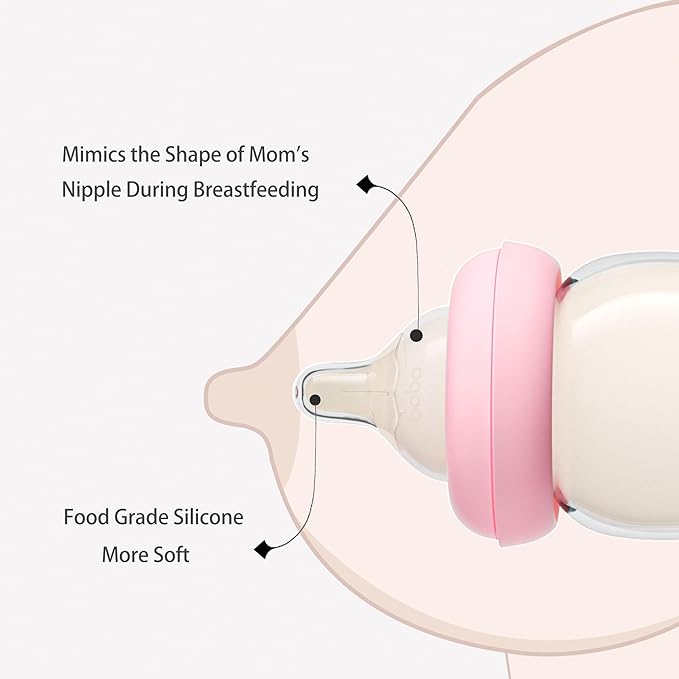 YOHKOH Natural Glass Baby Bottle with Natural Response Nipple, Newborn Anti-Colic Baby Bottles, Wide Neck Mushroom Cap Baby Bottle, Clear (8.8ounce (Pack of 4), Multicolour1)