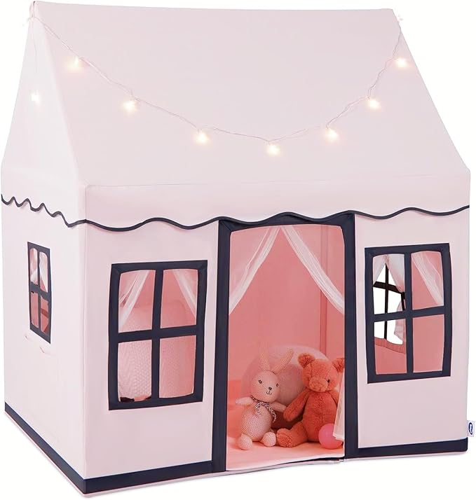 INFANS Kids Play Tent with Washable Mat Star Light Windows, Anti-Trip Large Playhouse Toys for Children Boys Girls, Indoor Outdoor Princess Tents Castle for Toddlers (Pink)