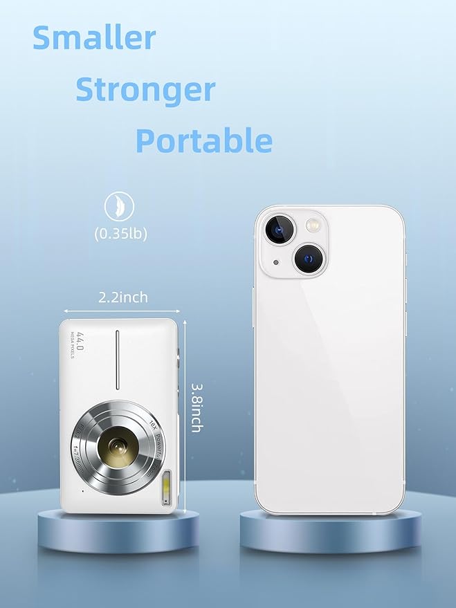 Digital Camera for Kids and Starters, FHD 1080P Point and Shoot Camera with 32GB Card 16X Zoom Anti Shake, Gift for Boys Girls Kids, White