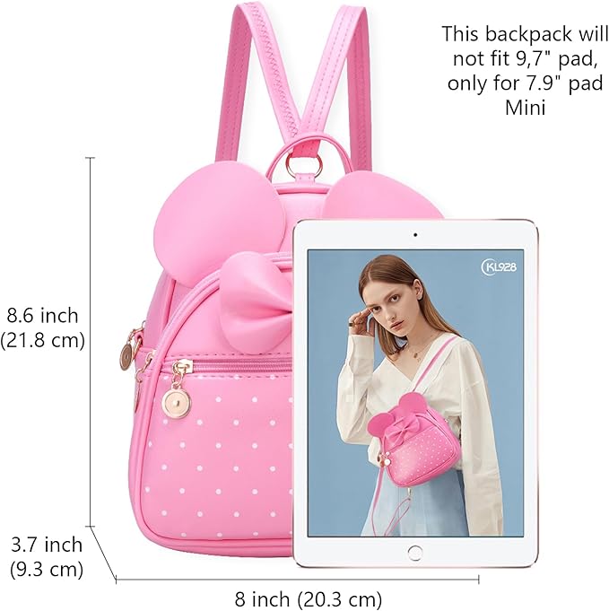 KL928 Girls Bowknot Polka Dot Cute Mini Backpack Small Daypacks Convertible Shoulder Bag Purse for Women