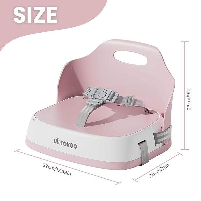 Baby Booster Seats, Toddler Booster Seat for Dining Table with Adjustable Straps, Portable Compact Portable Baby Chair for Dining and Travel (Pink)