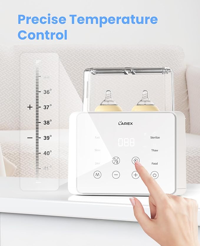 LAREX Double Bottle Warmer, 11-in-1 Fast Baby Bottle Warmer for Breastmilk and Formula, with Timer, Fits 2 Bottles, Accurate Temp Control, Milk Warmer with Thaw, Steri-lizing, Keep Warm, Heat Food
