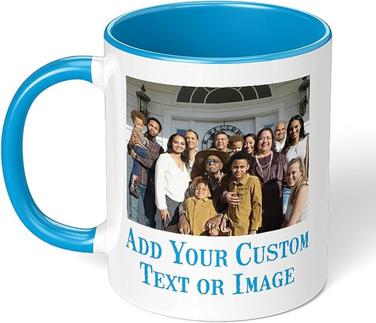Personalized Mother's Day Coffee Mug, Custom Mum Photo Text 11 Oz Ceramic Mug, Customized Mom Gift Idea Picture Name Cup, Taza Cafe Personalizadas Fotos, Cute Gifts Mom Women Dad Men, Light Blue