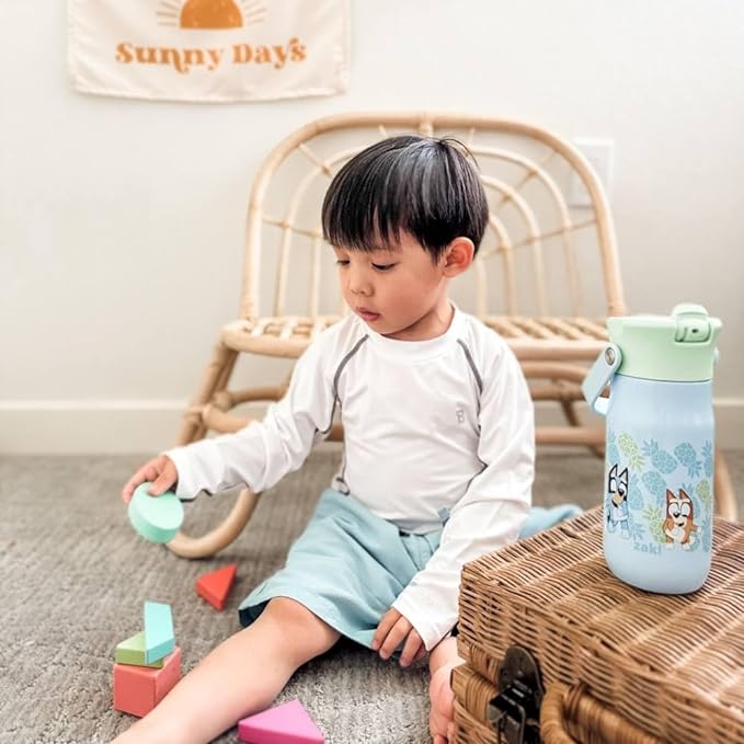 Zak Designs Harmony Bluey Kid Water Bottle for Travel or At Home, 14oz Recycled Stainless Steel is Leak-Proof When Closed and Vacuum Insulated (Bluey, Bingo, Muffin)