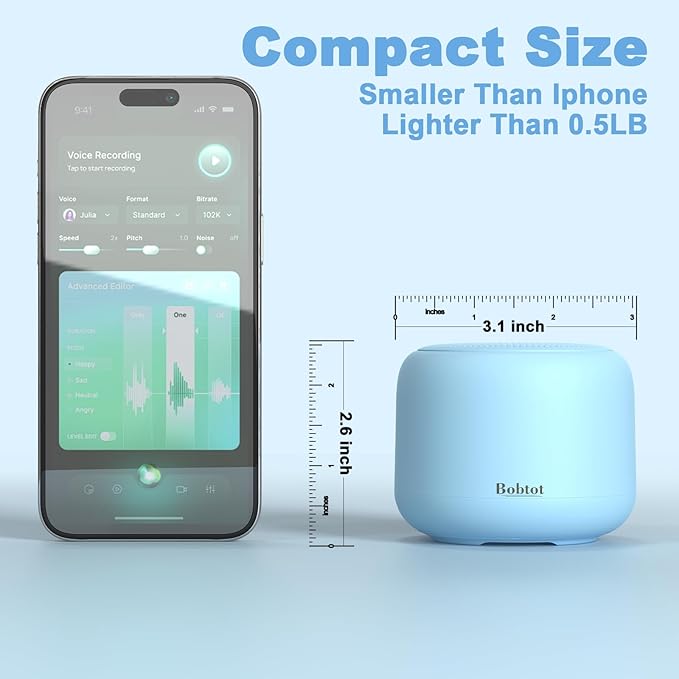 Bobtot Portable Bluetooth Speakers with Strap Easy to Carry, Wireless IPX5 Waterproof Mini Speaker with Loud Stereo Sound, 20 Hours Playtime, Rechargeable Battery, Built-in Microphone, Blue