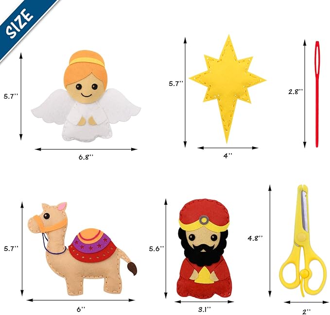 CiyvoLyeen Nativity Scene Craft Kit Christmas Ornaments DIY Kids Craft and Sew Kits for Girls and Boys Educational Beginners Sewing Set