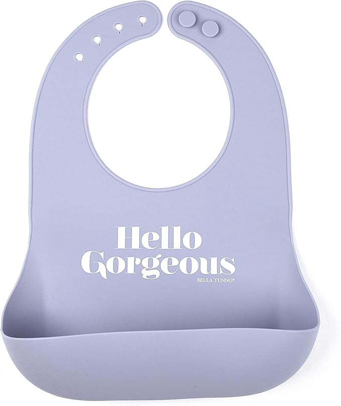 Baby Bib for Eating by Bella Tunno, Waterproof Silicone Bib with Large Food Catcher, Adjustable Fit for Babies 4-12 months & Toddlers 1-3 Years, Boys & Girls, Hello Gorgeous