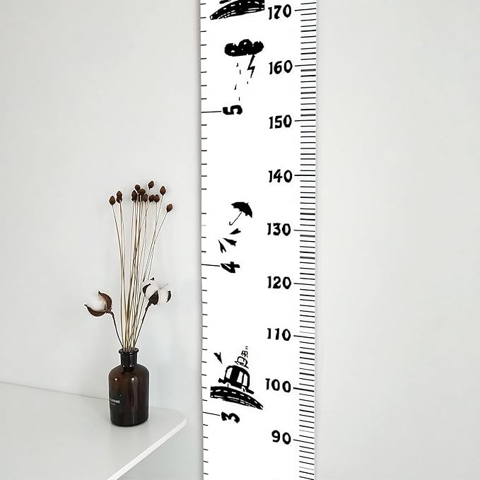 Kids Growth Chart, Wood Frame Fabric Canvas Height Measurement Ruler from Baby to Adult for Child's Room Decoration 7.9 x 79in (7.9 x 79in, Black Car)