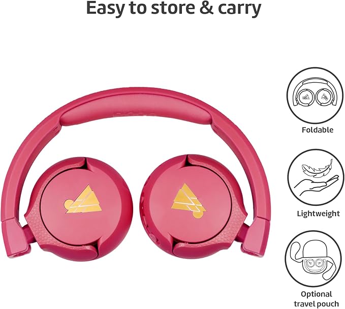 POGS Kids Bluetooth Wireless Headphones | The Gecko 2 | Foldable, Durable Headphones for Kids 3+ | Volume Limited 85 dB, Microphone | On-Ear | Wireless Music-Sharing Function (rPink)