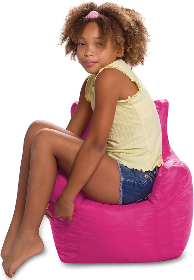Posh Creations Bean Bag Chair Structured Seat for Toddlers and Kids, Comfy Chair for Gaming, Reading, and Watching TV for Children, Pasadena Chair, Nylon - Pink