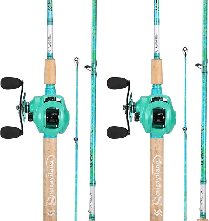 Sougayilang Fishing Rod and Reel Combo, 2-Piece 5-Foot 6-Inch Graphite & Fiberglass Rod, Durable and Strong, Quickset Anti-Reverse Fishing Reel (1Pack/2Pack)