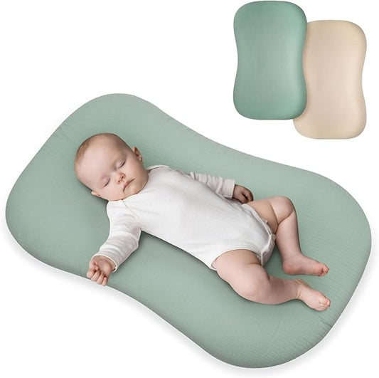 Muslin Baby Lounger Cover for Snuggle Me Organic Lounger/Baby Lounger/Organic Cotton Handmade Cover for Infant/Toddler Lounger/Nursing Pillow(Green, Wheat)