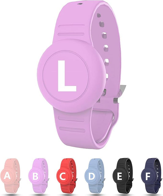 Waterproof Bracelet for AirTag Kids, Personalized Initial Letter Hidden Holder Compatible with Air Tag, Silicone Case for Airtag Adjustable Anti-Lost GPS Tracker for Toddler Child Elder, L