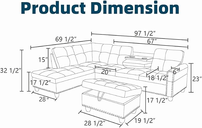 97.5" White L Shaped Couch Set Leather, Modular Sectional Couches - Image 2