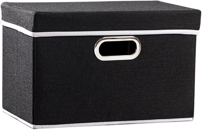 PRANDOM Foldable Storage Box with Lid [1-Pack] Fabric Collapsible Storage Bin Organizer Container Basket Cube with Cover for Home Bedroom Closet Office Nursery Black (14.9x9.8x9.8)