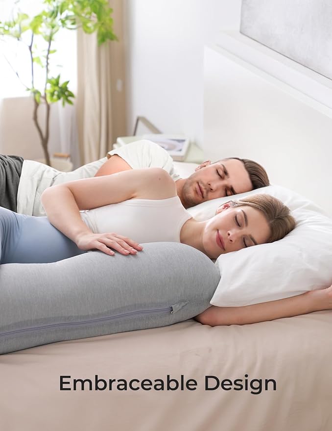 Momcozy J-Shaped Pregnancy Pillow for Sleeping with Cooling Cover – Maternity Body Pillow for Pregnant Women, Side Sleeper Support for Belly, Hip & Leg, Deep Grey