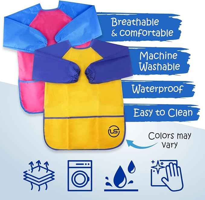 Kids Painting Set, Washable Paint for Kids 10 Colors, 7 Paintbrushes, Paint Palette, Painting Smock, Non Toxic Tempera Paints 2 oz Each,Paints for Toddlers Gifting Bundle Art, Crafts