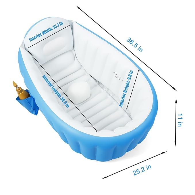 PandaEar Baby Inflatable Bathtub, Portable Travel Baby Infant Bath Tub Toddler Bathtub with Air Pump, Foldable Non-Slip Shower Basin Mini Air Swimming Pool for Newborn (Blue)