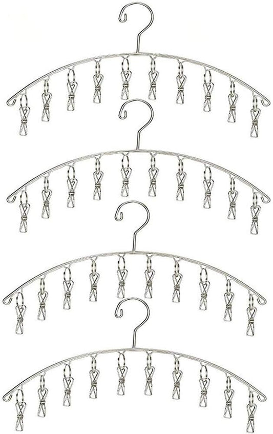 Toplife Clothes Hanger with 10 Clips, Stainless Steel, Windproof, for Drying Socks, Bras, Underwears, Baby Clothes, Hats, Scarfs, Towels, Pants and Gloves, Set of 4