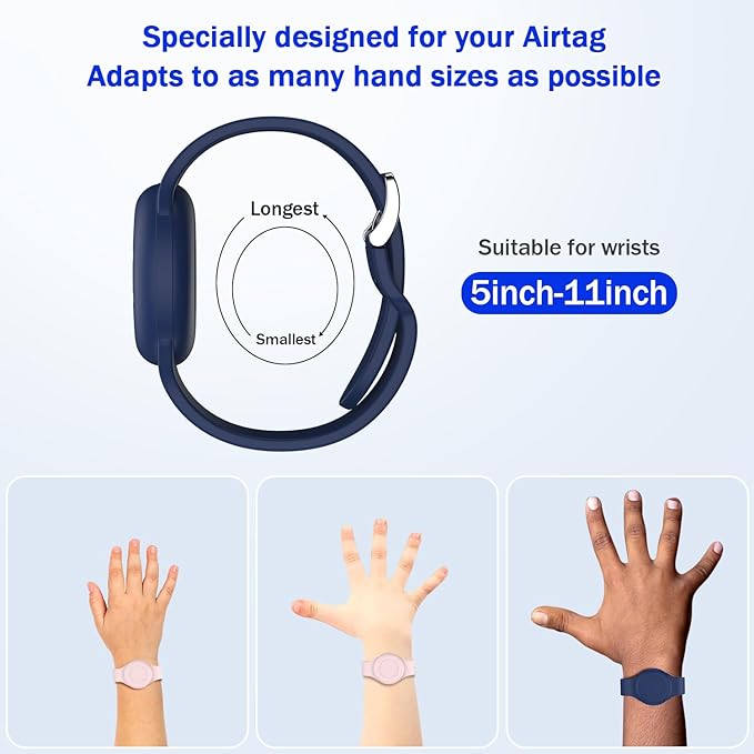 R-fun Waterproof for Air Tag Bracelets [2 Pack] Compatible with Apple Air Tag Finders with Soft Silicone,Anti Lost GPS Item Finders Case Cover,Night Blue/Pink