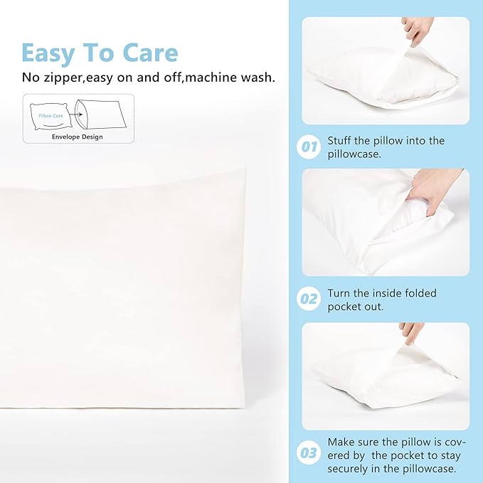 TILLYOU Toddler Pillowcase 2 Pack with Envelope Closure,13" x 18" Silky Soft Microfiber Travel Kids Pillow Cases for Boys and Girls,Pure White
