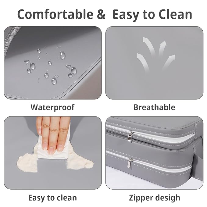 Toddler Booster Seat for Kitchen Chair, 2-in-1 Dining Table Booster Seat with Backrest & Adjustable Straps – Easy-Clean, PU Portable Toddler Eating Travel Increasing Cushion-Light Grey