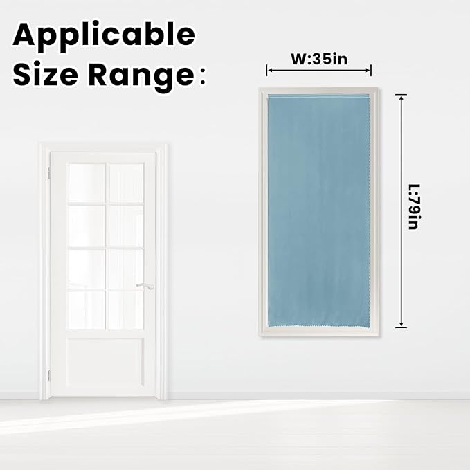 Self Adhesive Curtains, Black Out Shade for Window, Blackout Fabric Temporary Window Coverings Easy to Hang Curtains No Rod Needed, Use for Bedroom, Room, Kitchen, 35" W X 79" L, Lake Blue, 1 Panel