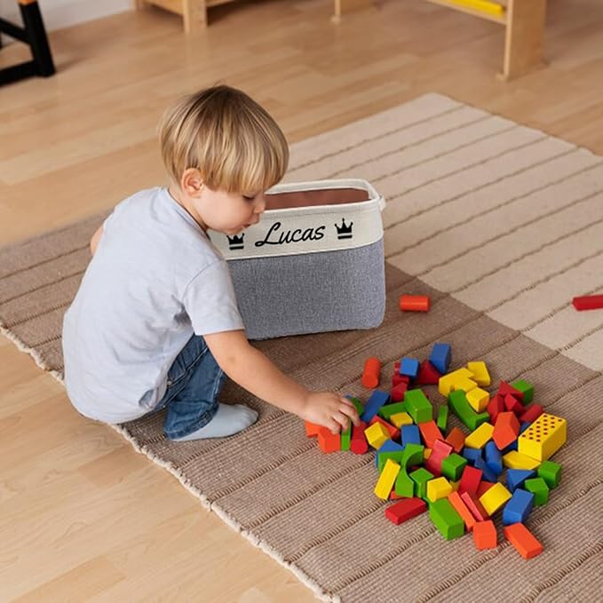 Personalized storage boxes for children Customize the name and icon, A foldable storage box bins for children's clothes, toys, books, etc Storage baskets suitable for both boys and girls (Pink)