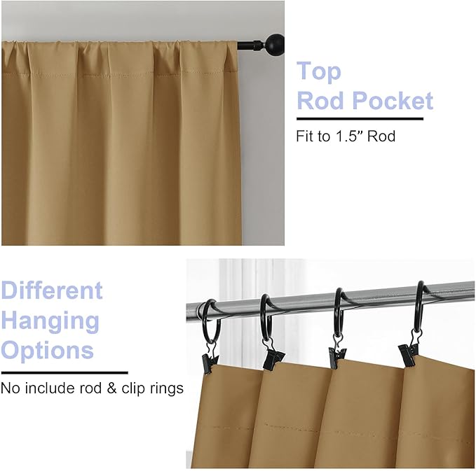 Simplebrand Ava Gold Short 36 Inches Blackout Curtain 2 Panels Set, Half Window Rod Pocket Privacy Curtain Tiers for Kitchen, Curtains Blackout for Bathroom Shades, W40 x L36 Inch, Gold
