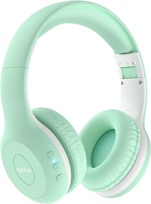 EarFun K2 Kids Bluetooth Headphones, Kids Headphones with Volume Limited, 40H Playtime, Built-in Mic, Stereo Sound, Foldable Over-Ear Headphone for School/Travel/iPad/Tablet, Green