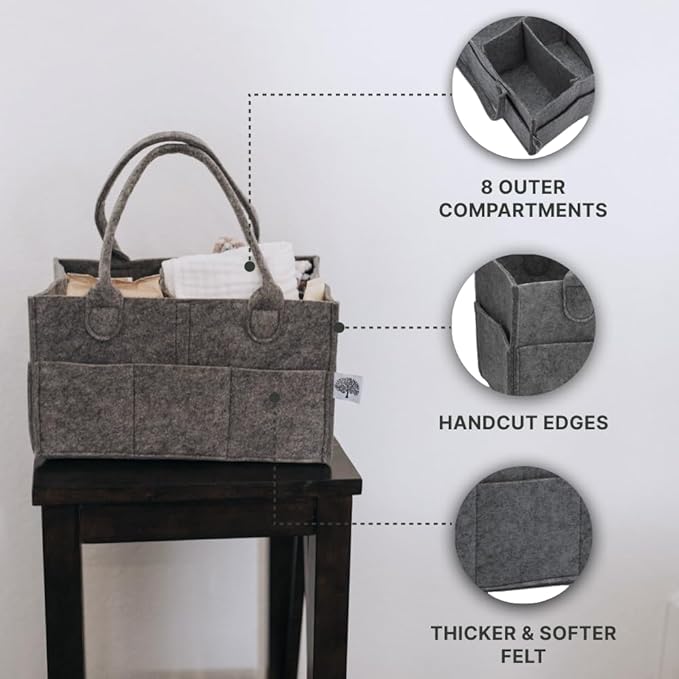 Parker Baby Diaper Caddy - Nursery Storage Bin and Car Organizer for Diapers and Baby Wipes - Charcoal, Regular