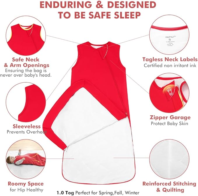 HAPIU Unisex Rayon Made from Bamboo Baby Sleep Sack TOG 1.0, 2-Way Zipper YKK, Wearable Blanket Baby