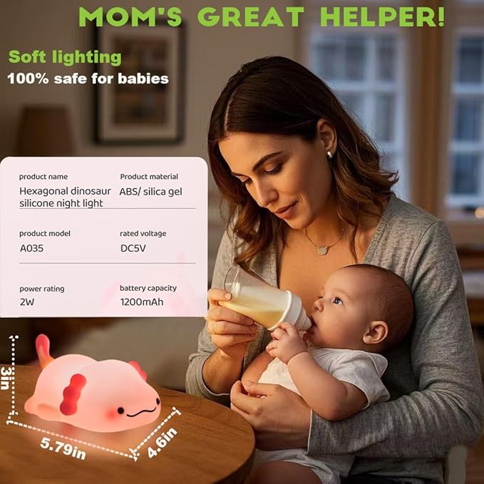 DREAMING MY DREAM Cute Axolotl Night Light, LED Squishy Novelty Animal Night Lamp, 3 Level Dimmable Nursery Nightlight for Breastfeeding Toddler Baby Kids Decor, Cool Gifts Kids (Axolotl)