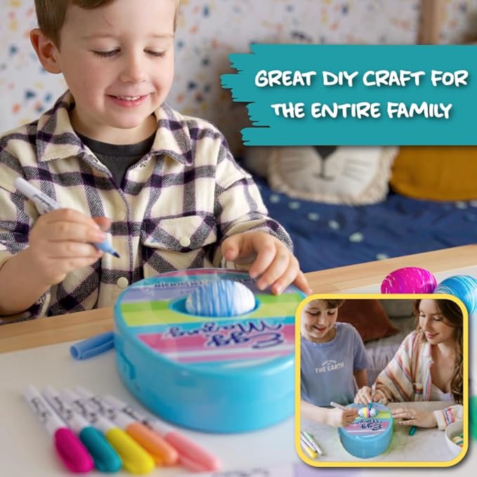 The Eggmazing Egg Decorator Easter Egg Decorator Kit - Arts and Crafts Set - Includes Egg Decorating Spinner and 8 Colorful Quick Drying Non Toxic Markers (Blue) - Packaging May Vary
