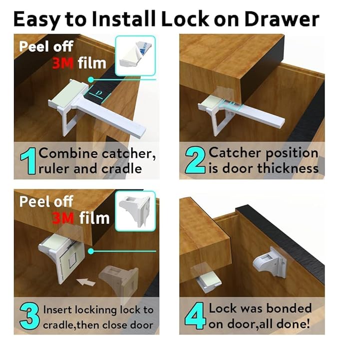 Cabinet Locks for Babies（48Locks+10Keys) Magnetic Child Locks for Cabinets Baby Proofing Cabinets-HelloPony