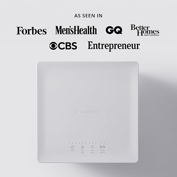 Carepod Cube Plus X50V Stainless Steel Humidifier - Easy to Clean, 3 Mist Level settings, Auto-Humidity & Auto Shut-Off Feature, One Touch Built-in Sanitization, No Filters, Lasts 32Hrs (1.1Gal/4.2L)