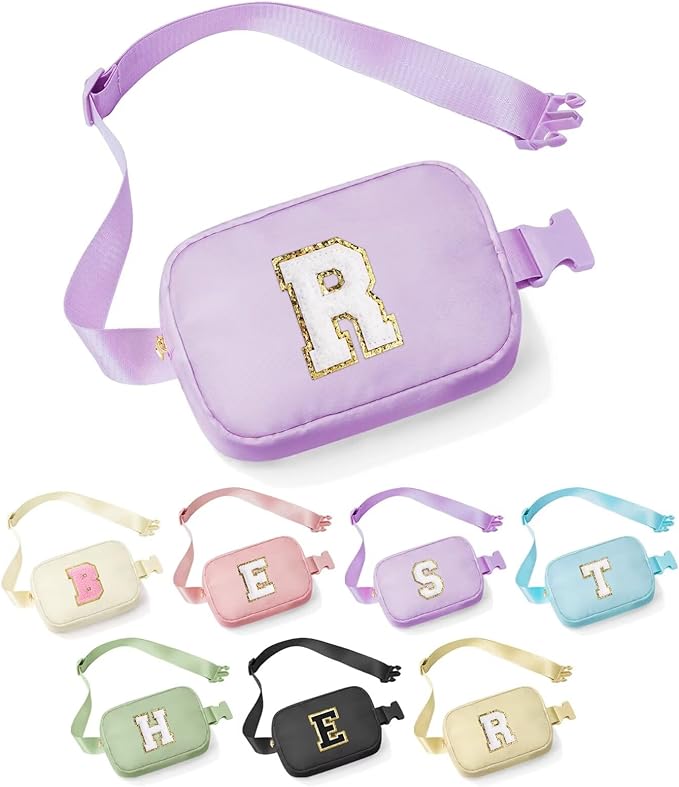 YOOLIFE Initial Belt Bag - Women's Crossbody Bags, Fanny Pack, Purple Monogrammed Everywhere Belt Bag