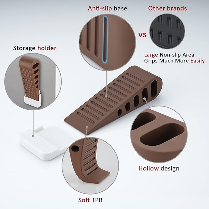 JQK Rubber Door Stopper Wedge, Bronze 3 Pack Soft TPR Premium Door Stops for Bottom of Heavy Duty Door on Tile, Concrete, Carpet, Wooden Floor, DSB61-ORB-P3