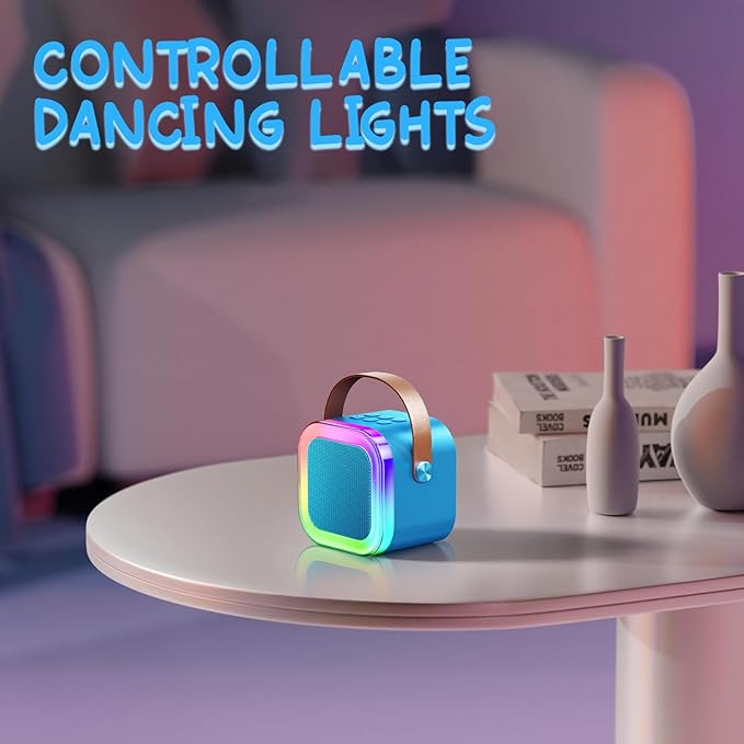 Kinglucky Mini Karaoke Machine for Kids, 2025 TOP Birthday Gifts Ideas for 3-12 Year Old Girls, Christmas Party Gifts Kids' Personal Video Players Accessories with 2 Wireless Microphones - Gold Blue