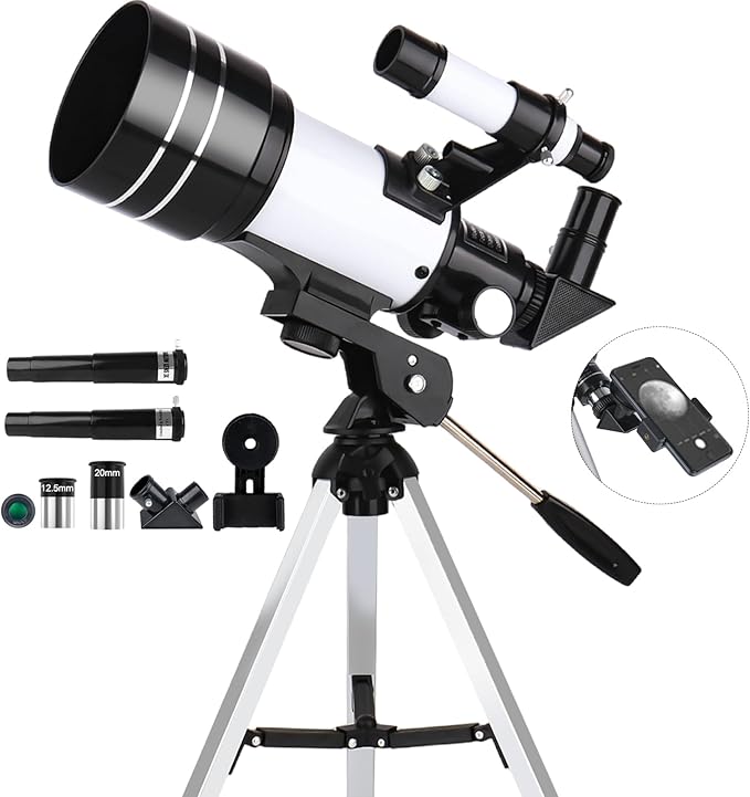 Telescope for Adults & Kids, 70mm Aperture 300mm Refractor Telescope, Portable Travel Refractor Telescopes for Astronomy Beginners with Tripod, Phone Adapter