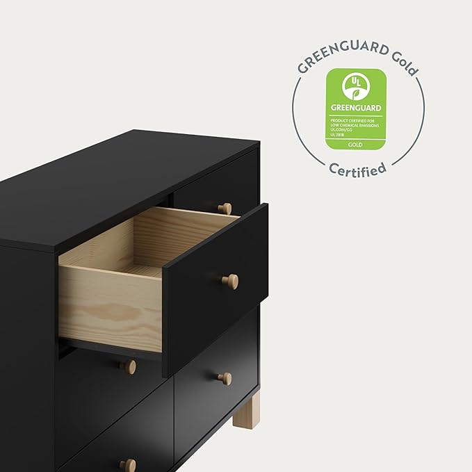 Storkcraft California 6-Drawer Double Dresser (Black with Driftwood) - GREENGUARD Gold Certified, Interlocking Drawer System, Dresser Drawer Organizer for Kids Bedroom