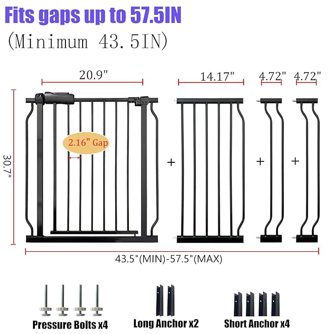 Baby Gates Extra Wide 53-57.5 Inch Large Baby Gate for Stairs Tension Pet Dog Gates Indoor for Doorways No Drilling Pressure Mounted Pet Gates for Kids
