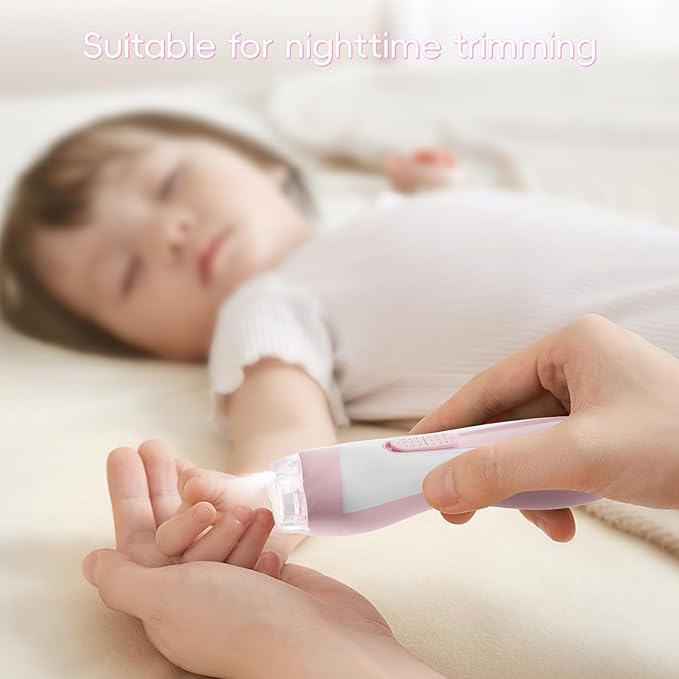 Baby Nail Trimmer Electric, 15 in 1 Baby Nail Clippers for Gentle Nail Care, Rechargeable Baby Nail File Electric with Light &15 Grinding Pads for Infant Toddler, Pink