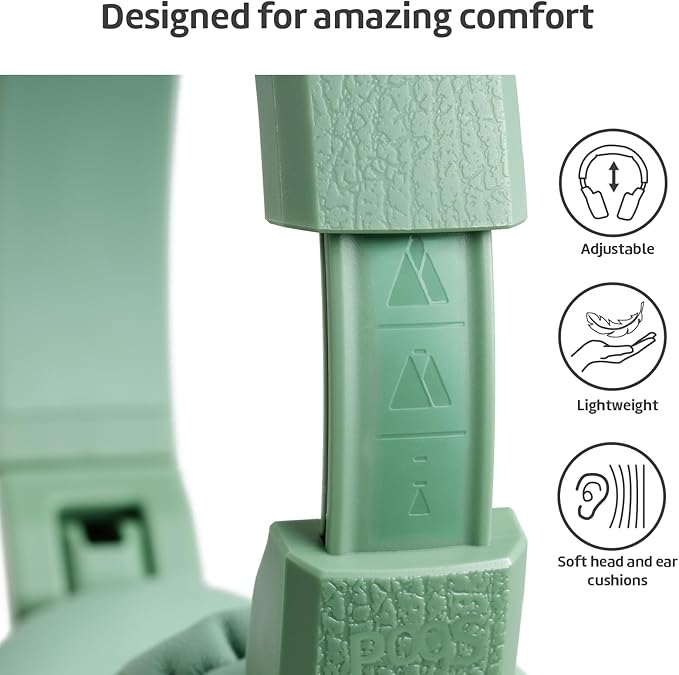 POGS Kids Wired Headphones | The Elephant 2 | Adjustable, Durable Headphones for Kids 3+ | Limited to 85 dB, Microphone | On-Ear | Music-Sharing Function Safe 3.5mm Audio Cable (3.2ft) (rGreen)