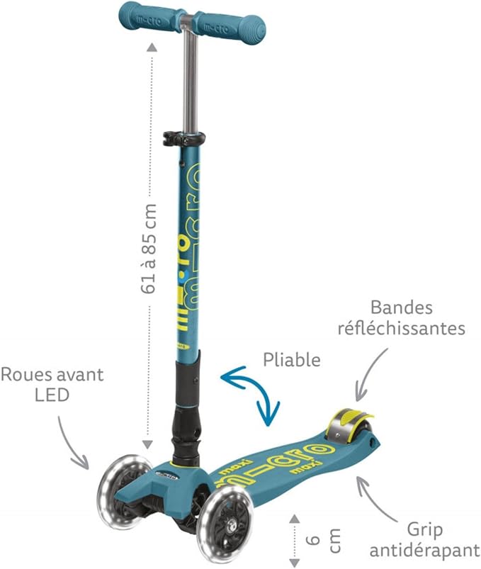 Micro Kickboard - Maxi Deluxe Foldable LED - Three Wheeled, Lean-to-Steer, Fold-to-Carry Swiss-Designed Micro Scooter for Kids with Motion-Activated Light-Up Wheels for Ages 5-12