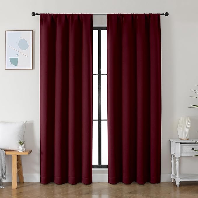 Simplebrand Ava Burgundy Blackout Curtains for Bedroom 84 Inch Length 2 Panels Set, Solid Thermal Insulated Privacy Nursery Window Treatment Curtains Blackout Drapes, W40 x L84 Inch, Burgundy