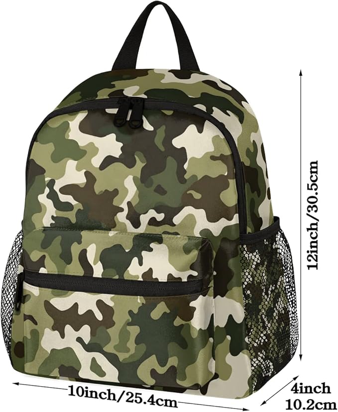 Toddler Backpack for Boys Girls - 12 Inch Green Camo Kids Backpacks Preschool Kindergarten Lightweight Waterproof Schoolbag Book Bag for School