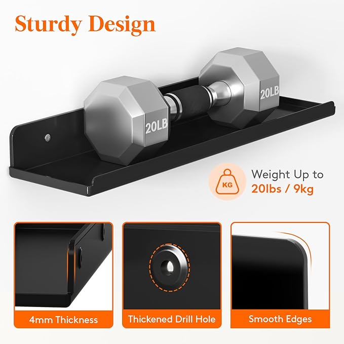 Lifewit Floating Shelves for Wall, 8 Pack Black Acrylic Shelf 15" Room Decor for Bookcase/Vinyl Record Display/Photo/Picture in Bedroom, Living Room, Bathroom, Kitchen Storage and Organization